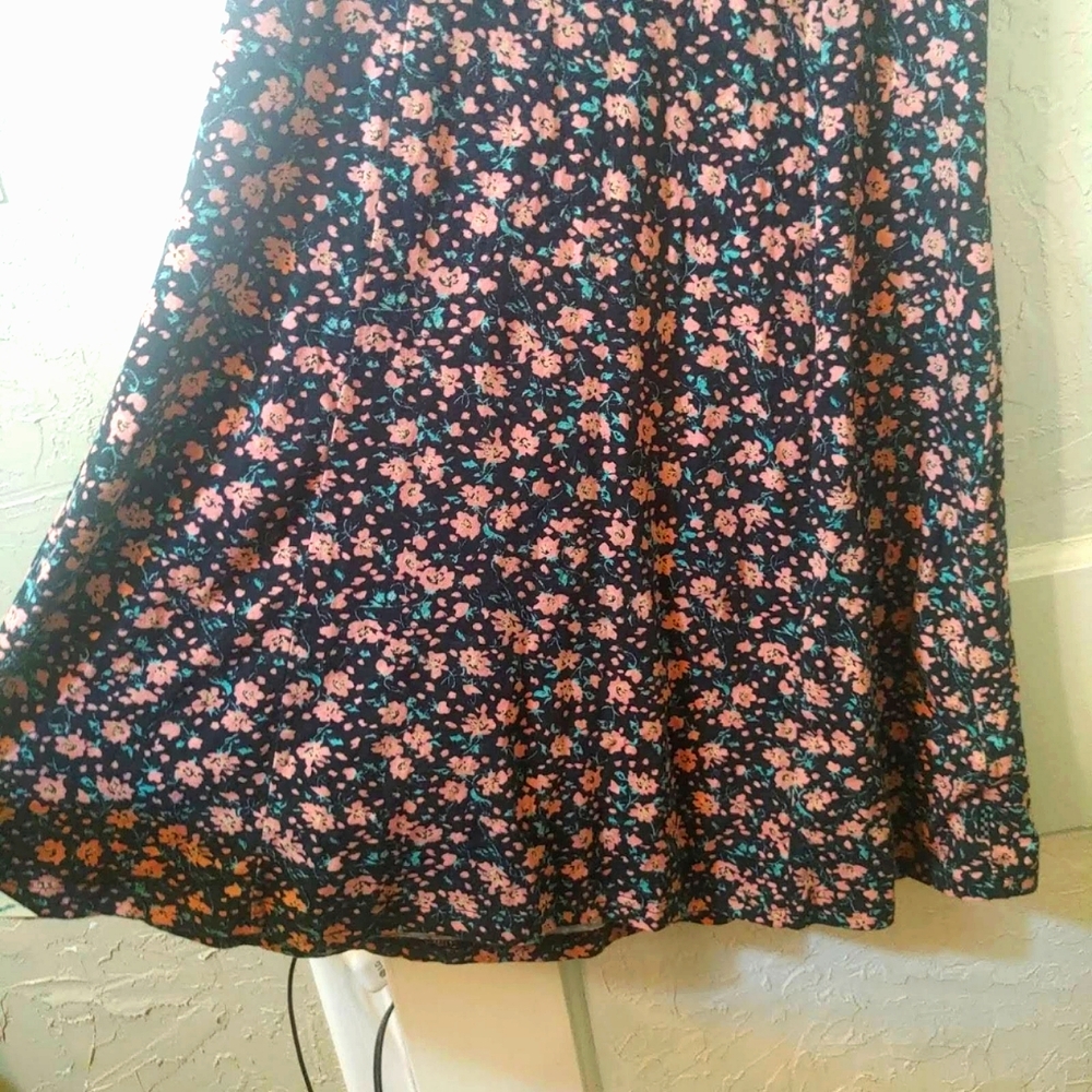 VANS Floral Sleeveless Tank Top Stretch Flare Mid-Length Casual Summer Dress LRG - Picture 7 of 13